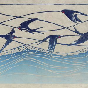 Swallows linocut print, Striped Pebble