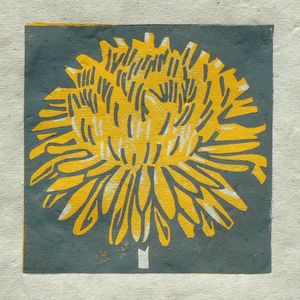 Dandelion mini linocut print, Striped Pebble