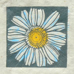 Chamomile mini linocut print, Striped Pebble