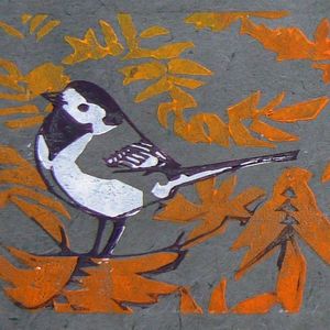 Pied Wagtails on Fallen Leaves, Striped Pebble