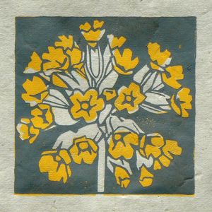 Cowslip mini linocut print, Striped Pebble