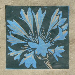 Cornflower mini linocut print, Striped Pebble