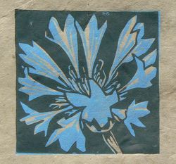 Cornflower mini linocut print, Striped Pebble